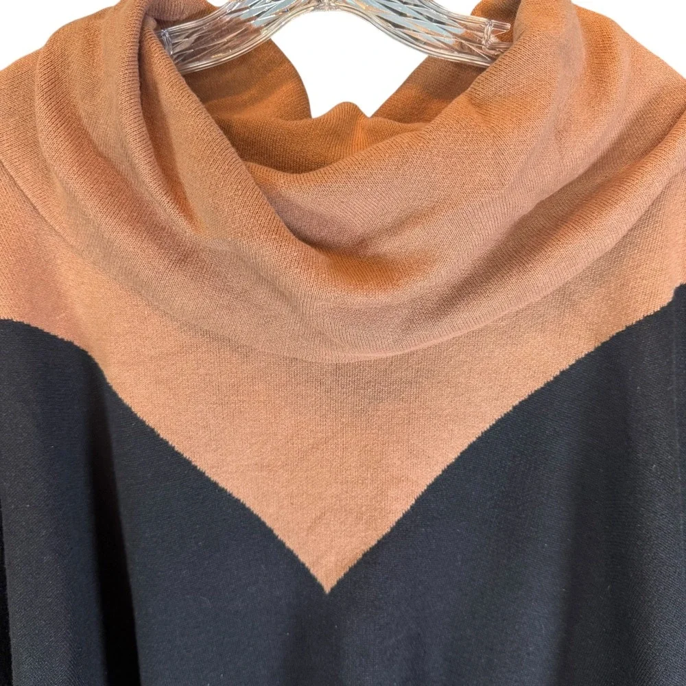 Fever Women's Size Small Medium S/M Sweater Poncho Cowl Neck Tan Black Oversized - Picture 3 of 8